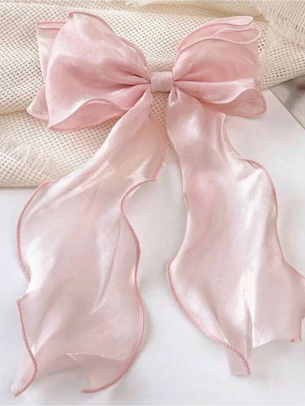 3 bundle Bows- 1 white and 1 black satin bows , 1 pink mesh bow